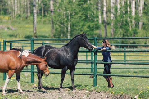 Brenna Burns spending time with horses