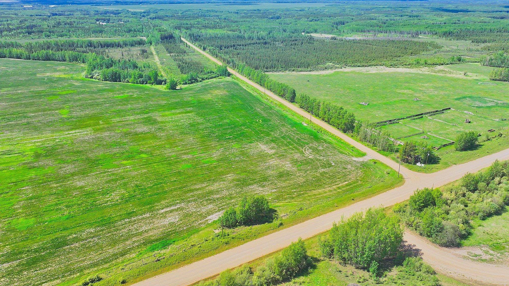 Aerial view of road access, pasture and fencing at Buffalo Ranch