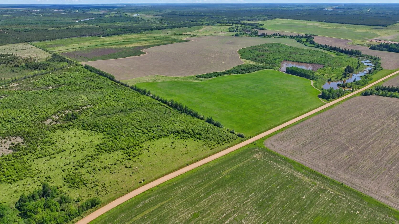 Aerial view of road access, pasture and fencing at Buffalo Ranch